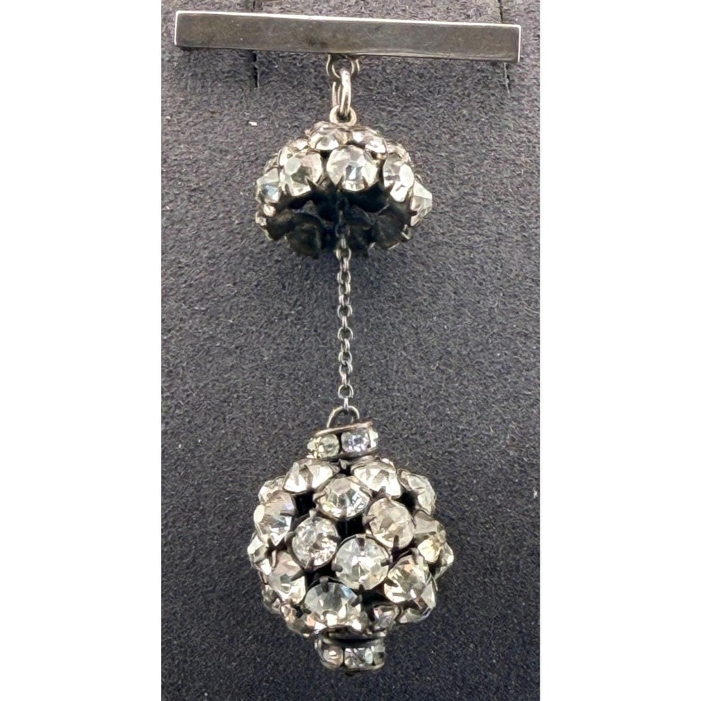 Vintage Art Deco Bar Brooch Sterling Silver Rhinestone Ball Drop Lavaliere Style
